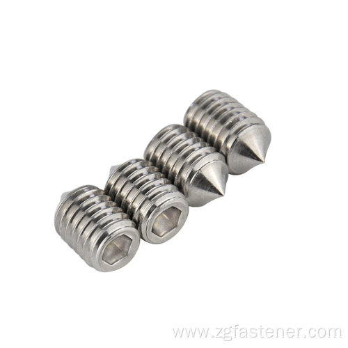 Stainless steel hex socket set screws with cone point